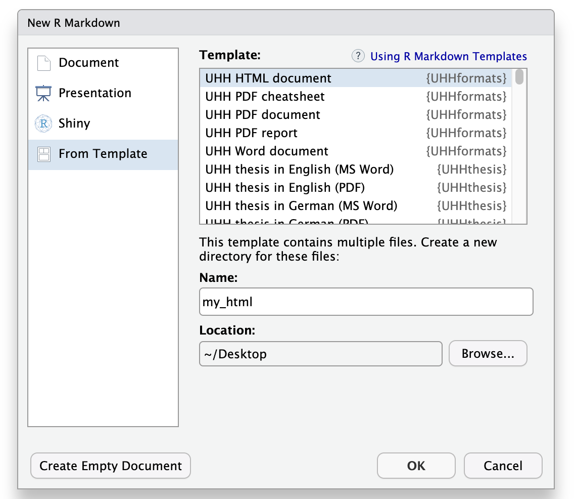 Creating a new document in RStudio