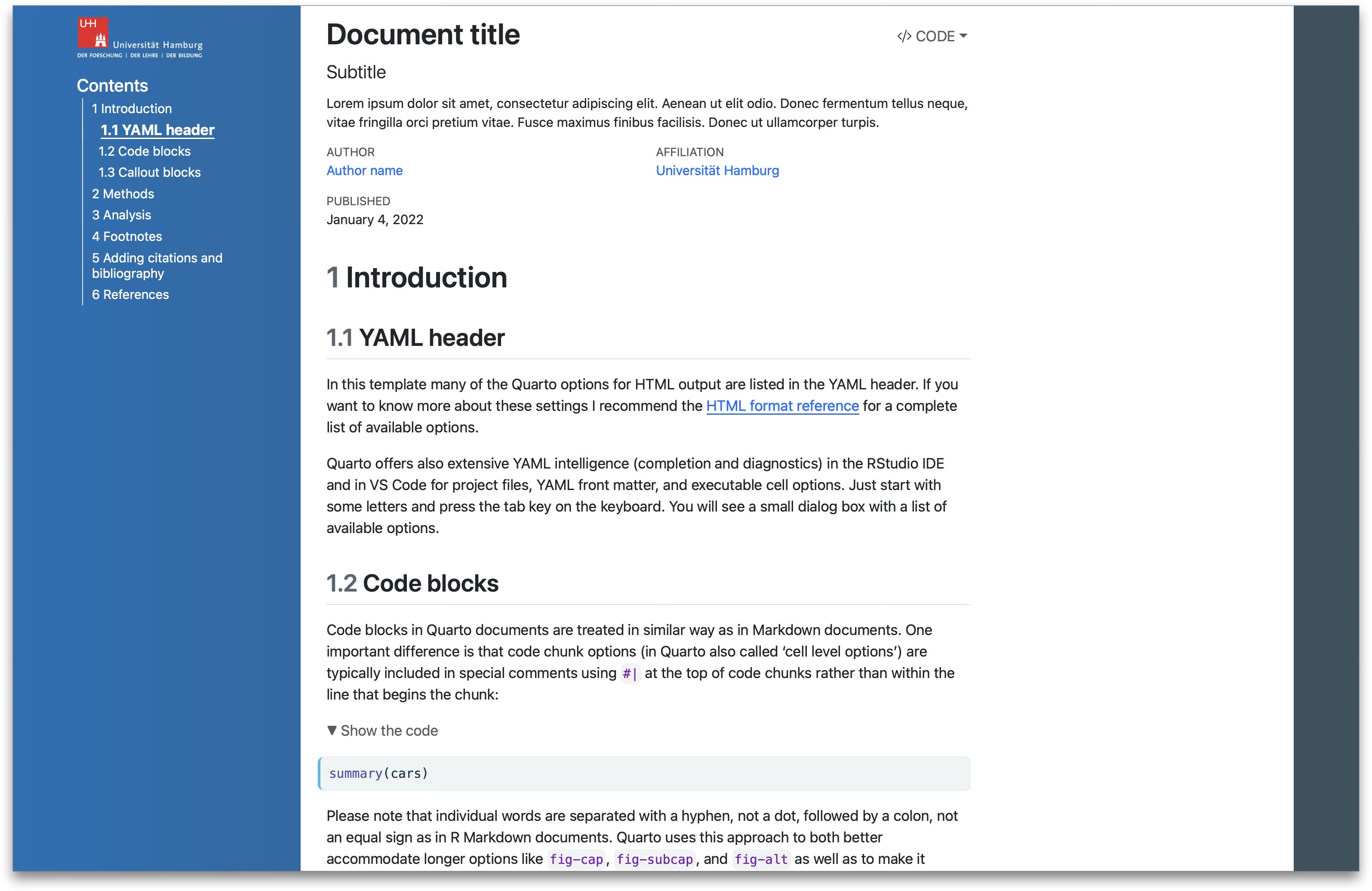 Quarto html_doc template screenshot