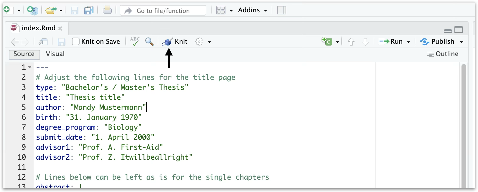 Knit button in RStudio for index.Rmd