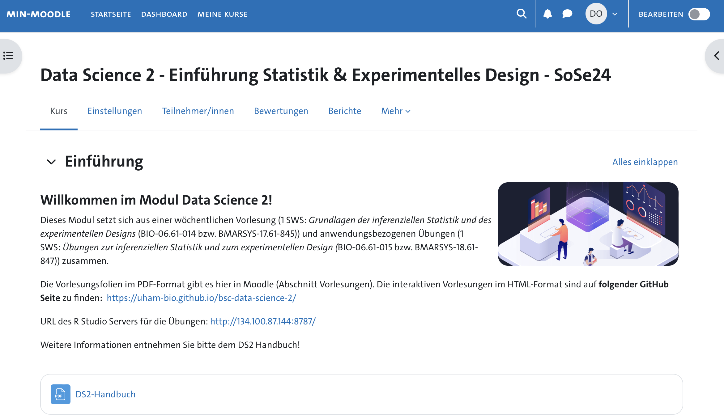 Screenshot eines Moodle-Kurses